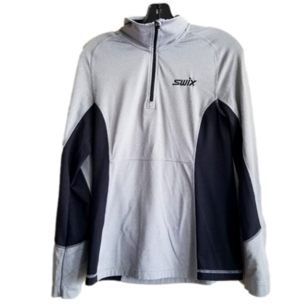 SWIX Quarter Zip Grey Black Pullover Thermal Layer Sweater Performance Ski Small